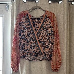 Free People Floral V-Neck Blouse